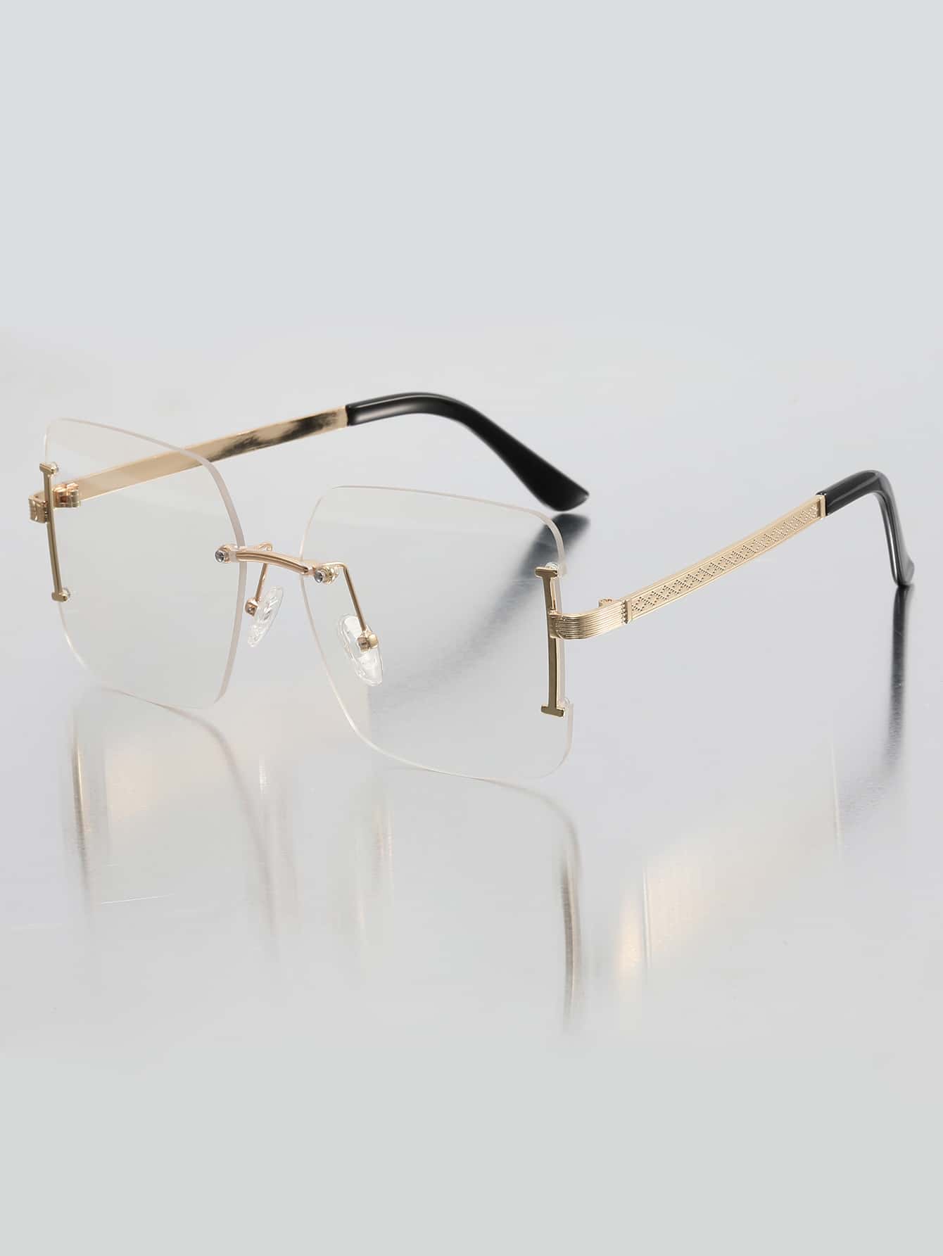 Square Lens Rimless Eyeglasses - Gold - View 1