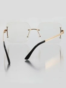 Square Lens Rimless Eyeglasses - Gold - View 2