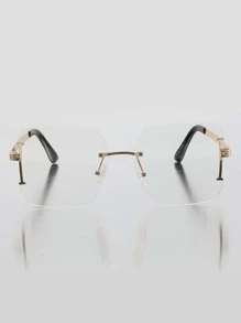 Square Lens Rimless Eyeglasses - Gold - View 3