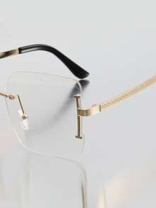 Square Lens Rimless Eyeglasses - Gold - View 6