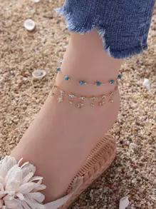 2件套时尚潮流闪亮百搭水钻蝴蝶串珠脚链套装，适合度假、派对、日常佩戴（水钻数量随机，蝴蝶数量随机） - 彩色 - 查看 1