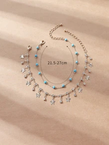2件套时尚潮流闪亮百搭水钻蝴蝶串珠脚链套装，适合度假、派对、日常佩戴（水钻数量随机，蝴蝶数量随机） - 彩色 - 查看 3
