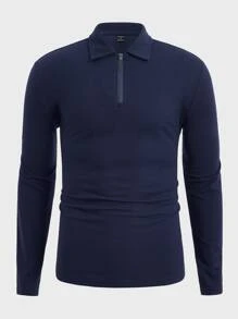 Manfinity NiteLyfe Men Quarter Zip Polo Shirt - Navy Blue - View 1