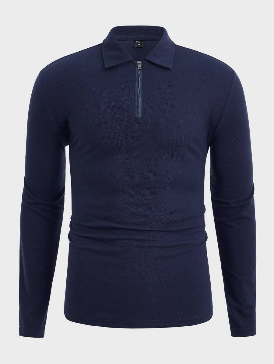 Manfinity NiteLyfe Men Quarter Zip Polo Shirt - Navy Blue - View 1