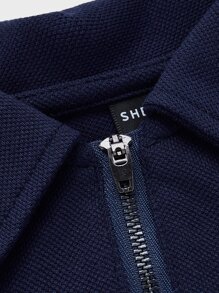 Manfinity NiteLyfe Men Quarter Zip Polo Shirt - Navy Blue - View 4