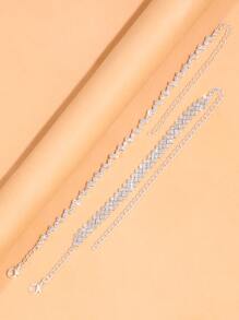 2 cái Vòng chân trang trí bằng Rhinestone - Bạc - Xem 2