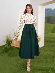 Seusyu 高领泡泡袖上衣和裙子两件套