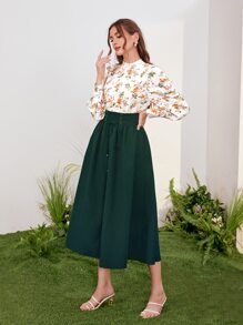 Seusyu 高领泡泡袖上衣和裙子两件套