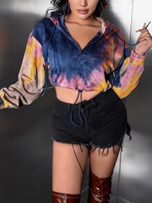 SHEIN SXY Tie Dye Drop Shoulder Drawstring Hoodie - Multicolor - View 3