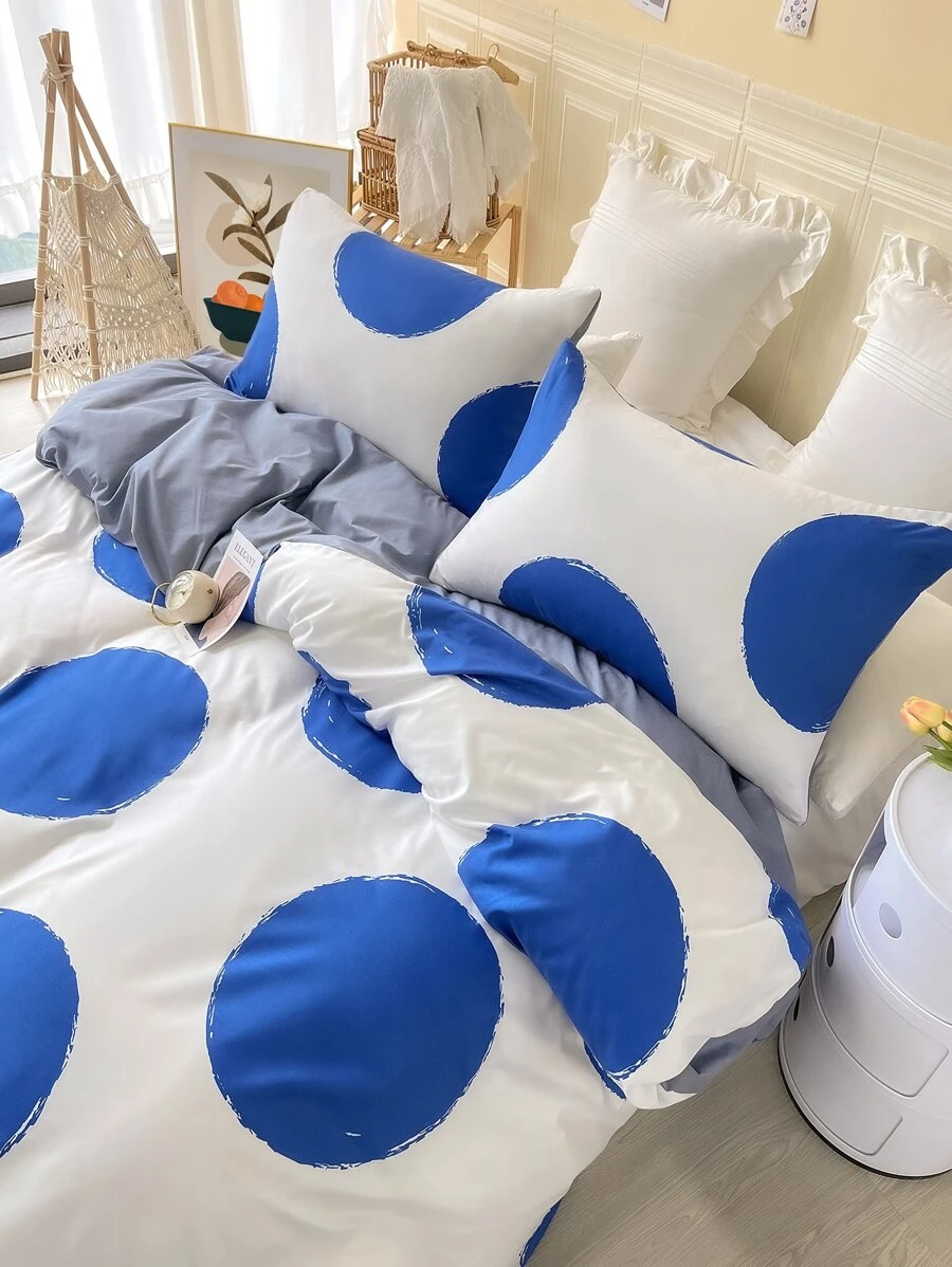 波卡圓點被套套裝不附帶內芯 - 藍白色 - 查看 1