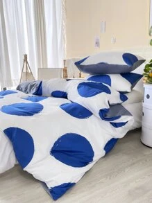 波卡圓點被套套裝不附帶內芯 - 藍白色 - 查看 3