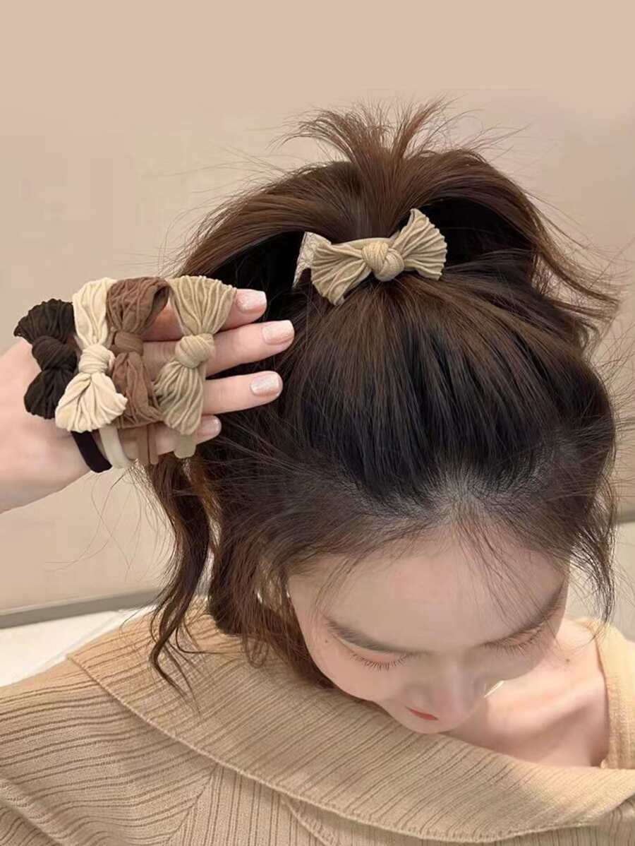 5pcs Women Bow Decor Rubber Bands Hair Tie Cute Ponytail Holder Hair Elastic Hair Rope