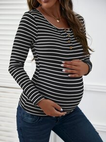 SHEIN Maternity Striped Button Front Tee