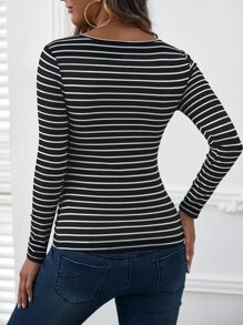 SHEIN Maternity Striped Button Front Tee