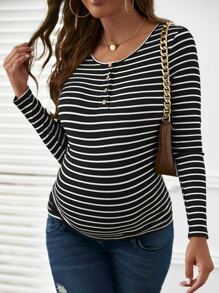 SHEIN Maternity Striped Button Front Tee