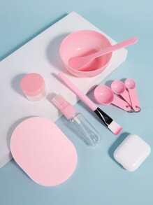 Facial Sheet Care Tools Facial Sheet Bowl, 9pcs Household Facial Sheet DIY Tools, Solid Color Portable Care Set - Baby Pink - View 3