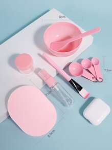 Facial Sheet Care Tools Facial Sheet Bowl, 9pcs Household Facial Sheet DIY Tools, Solid Color Portable Care Set - Baby Pink - View 5