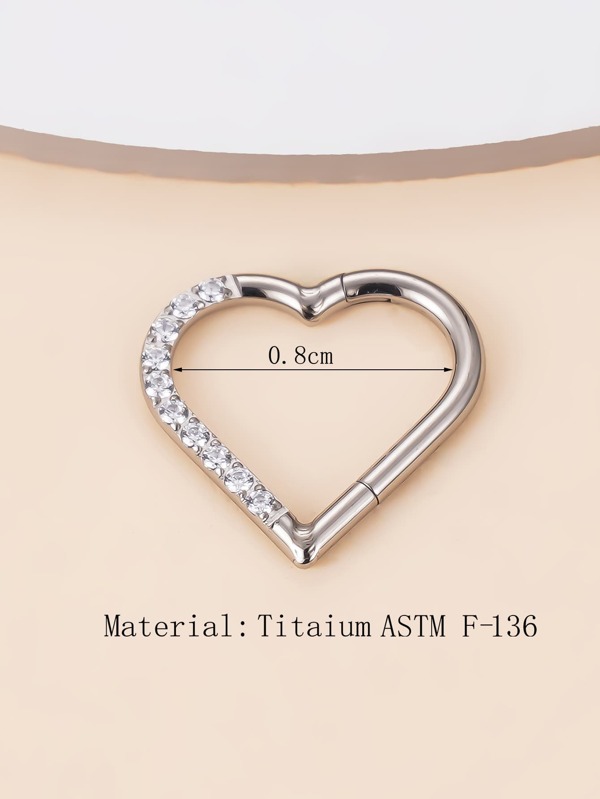 Simple & Stylish Rhinestone Decor Heart Shaped Nose Ring No Piercing