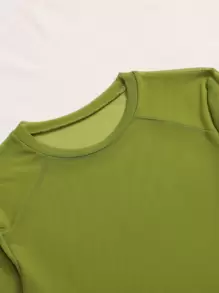 SHEIN BAE Sheer Slim Top Without Bra - Olive Green - View 3