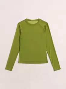 SHEIN BAE Sheer Slim Top Without Bra - Olive Green - View 4