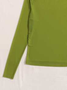 SHEIN BAE Sheer Slim Top Without Bra - Olive Green - View 5