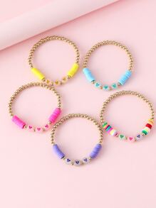 5入組女孩夜光愛心細節串珠手鏈