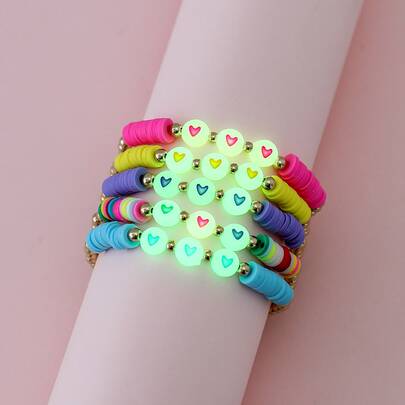 5入組女孩夜光愛心細節串珠手鏈