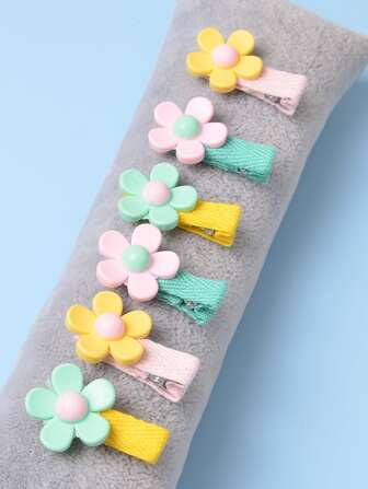6入組女孩花朵裝飾鴨嘴夾
