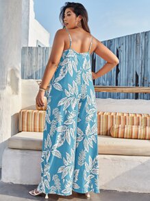 SHEIN Clasi Plus Plant Print Cami Wide Leg Jumpsuit - Blue - View 2