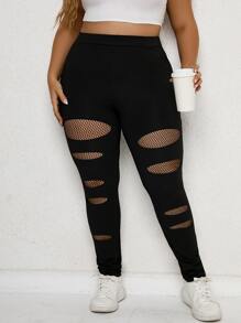 Calvaya Plus Fishnet Insert Leggings - Black - View 5