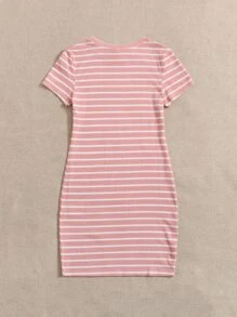 SHEIN Teen Girls Striped Rib-Knit Dress - Dusty Pink - View 2