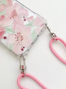 Floral Cherry Shockproof Bumper Case With Transparent Shell + Pink Shoelace Lanyard Compatible With IPhone 16/16 Pro/16 Plus/16 Pro Max/15/14/13/12/11/XR/7P/16E/IPhone 17/17 Pro/17 Air/17 Pro Max
