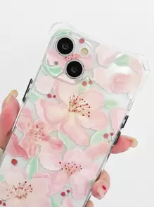 Floral Cherry Shockproof Bumper Case With Transparent Shell + Pink Shoelace Lanyard Compatible With IPhone 16/16 Pro/16 Plus/16 Pro Max/15/14/13/12/11/XR/7P/16E/IPhone 17/17 Pro/17 Air/17 Pro Max