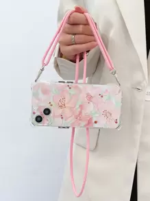 Floral Cherry Shockproof Bumper Case With Transparent Shell + Pink Shoelace Lanyard Compatible With IPhone 16/16 Pro/16 Plus/16 Pro Max/15/14/13/12/11/XR/7P/16E/IPhone 17/17 Pro/17 Air/17 Pro Max