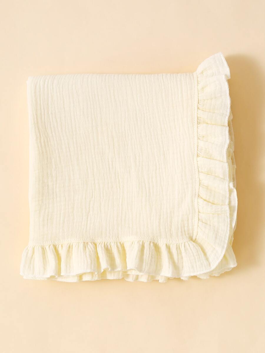 1pc Sweet Ruffle Muslin Swaddle Blanket, Soft Baby Hooded Towel, Stroller Cover Blanket, Sweet Gift For Every Girl, Suitable For Home And Travel, Valentine's Day Love - Beige - View 1