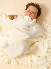 1pc Sweet Ruffle Muslin Swaddle Blanket, Soft Baby Hooded Towel, Stroller Cover Blanket, Sweet Gift For Every Girl, Suitable For Home And Travel, Valentine's Day Love - Beige - View 3