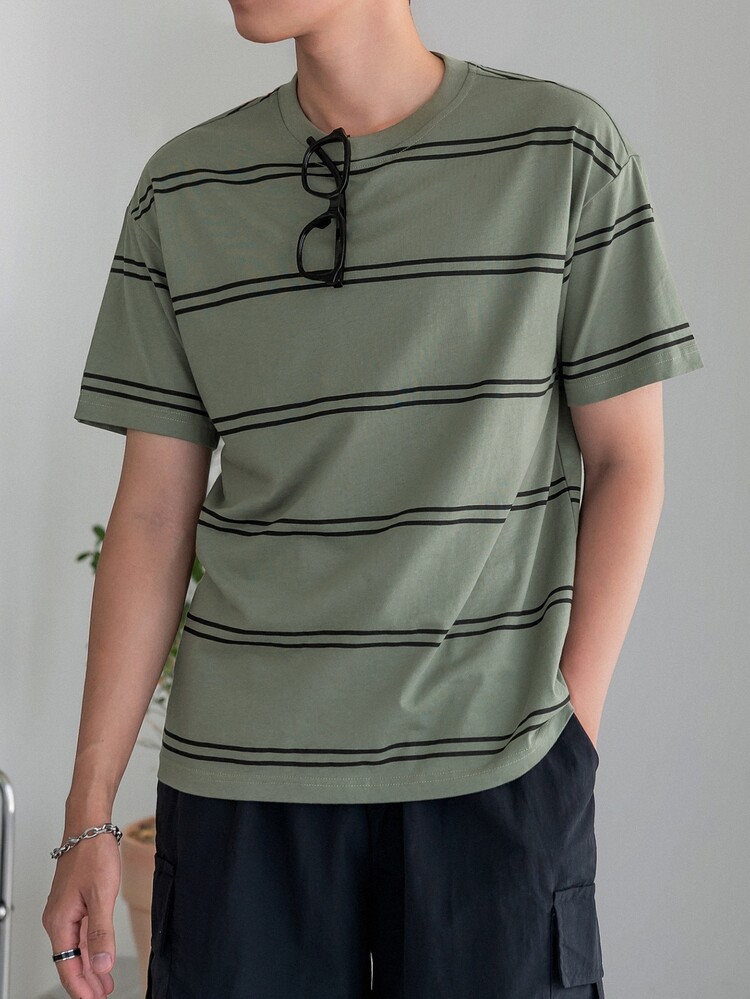 DAZY قميص رجالي من القطن بطبعة خطوط للعودة إلى الم...