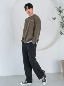 DAZY Men Letter Graphic Drop Shoulder Sweatshirt - Mocha Brown - View 3