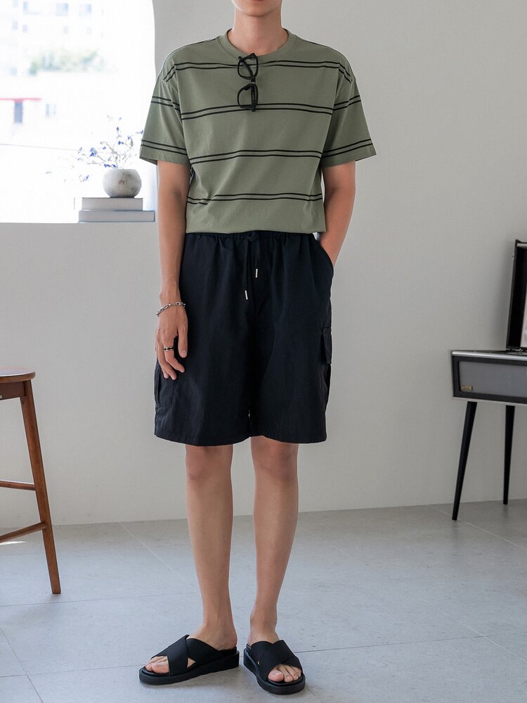 DAZY قميص رجالي من القطن بطبعة خطوط للعودة إلى الم...