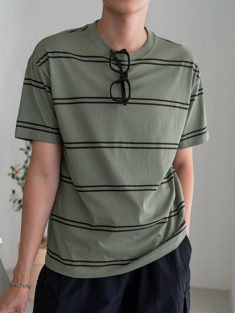 DAZY قميص رجالي من القطن بطبعة خطوط للعودة إلى الم...