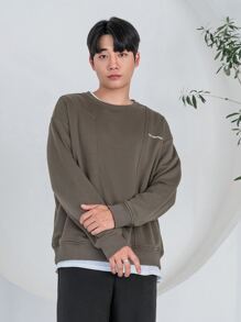 DAZY Men Letter Graphic Drop Shoulder Sweatshirt - Mocha Brown - View 6
