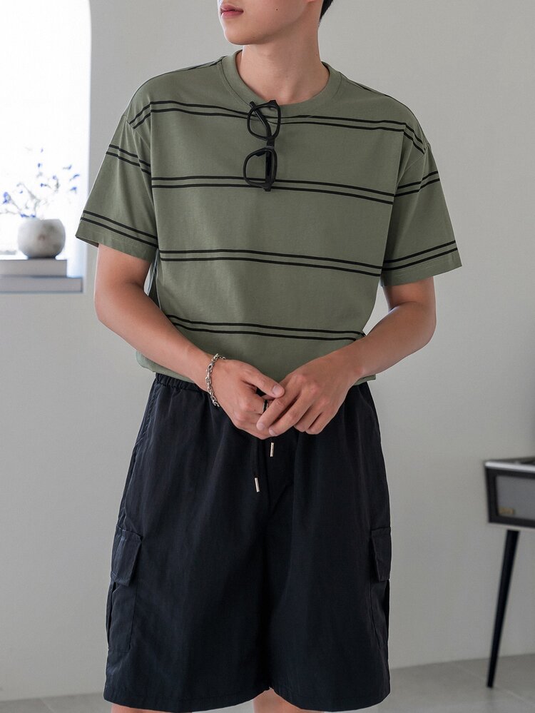 DAZY قميص رجالي من القطن بطبعة خطوط للعودة إلى الم...