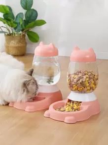 2pcs Cat Ear Design Automatic Pet Feeder For Cat And Dog For Drinking And Eating - Pink - View 1