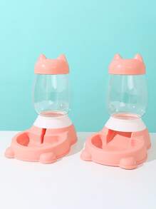 2pcs Cat Ear Design Automatic Pet Feeder For Cat And Dog For Drinking And Eating - Pink - View 2