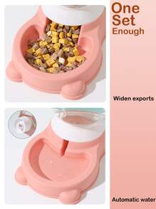 2pcs Cat Ear Design Automatic Pet Feeder For Cat And Dog For Drinking And Eating - Pink - View 3