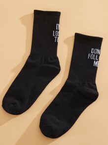 Slogan Graphic Crew Socks - Black - View 3