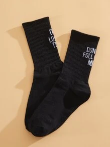 Slogan Graphic Crew Socks - Black - View 5