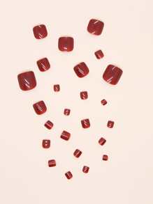 24 cái Màu Rắn Móng Chân Giả & 1pc Băng & 1pc Tệp Móng Tay - Màu Đỏ Sâu - Xem 5