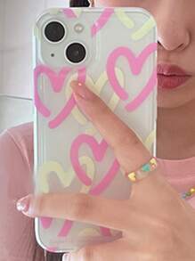 Heart Pattern Clear Phone Case Compatible With iPhone 15/15Pro/15Plus/15Promax - Multicolor - View 1