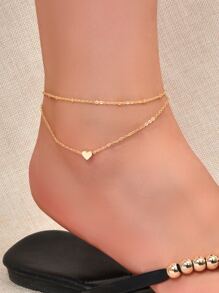 心形装饰多层脚链 情人节、妈妈、母亲、母亲节、礼物 - 金黃色 - 查看 1